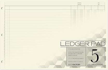 BookFactory Ledger Pad/Large 5 Column Accounting Ledger Columnar Pads by BookFactory