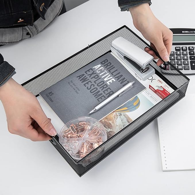 EsOfficce 2Pcs Desk Drawer Organizer, Stable Metal Mesh Desk Storage Tray - Image 2
