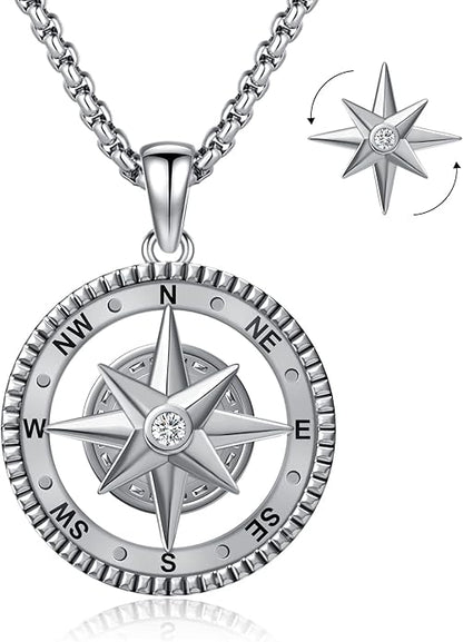 Compass Necklace for Women Men 925 Sterling Silver Pendant Urn Necklaces for by Eusense