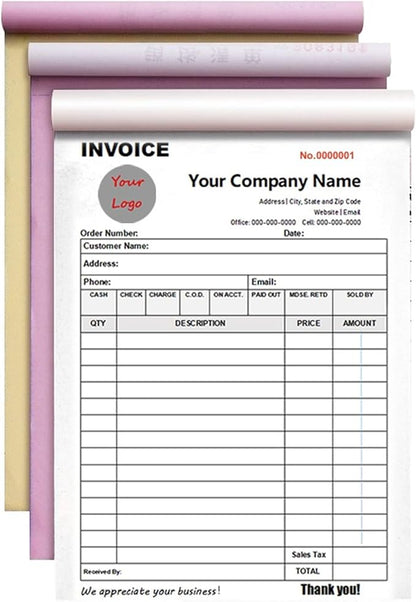 Custom Invoice Book in 3-Part /2-Part Receipt Book by Wasetell