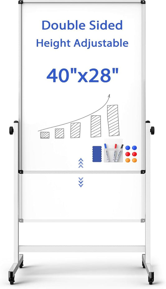 Rolling Whiteboard on Wheels, Double-Sided Magnetic Dry Erase Board by WOREEY