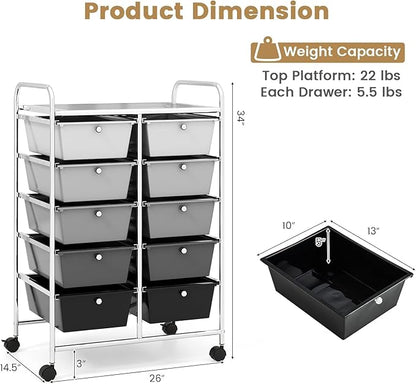 LDAILY 10 Drawer Rolling Cart, Storage Cart Organizer on Wheels, Drawer Cart - Image 3