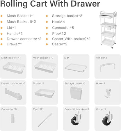 Sorgion 4 Tier Rolling Cart Organizer, Art Craft Diaper Bedside Snack Laundry - Image 7