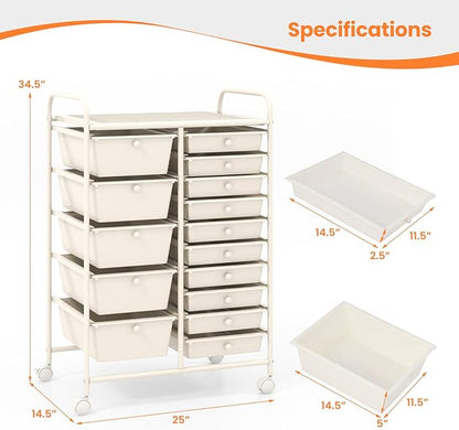 GLACER 15 Drawers Rolling Cart, Storage Cart - Image 3