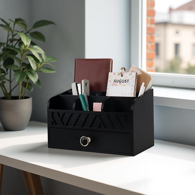 Desk Organizer with Drawer Mail Organizer Countertop Wood Desk Drawer Tabletop - Image 6