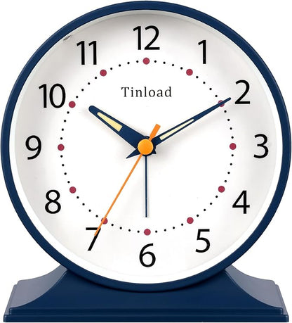 Tinload 4.5" Antique Retro Analog Alarm Clock, Small Silent Bedside Desk Clock by Tinload
