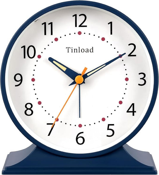Tinload 4.5" Antique Retro Analog Alarm Clock, Small Silent Bedside Desk Clock by Tinload