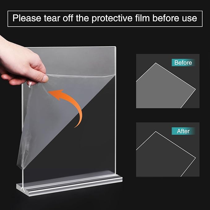 Relx 12 Pack Acrylic Sign Holder 8.5 x 11, Vertical T Shape Plastic Sign Holder - Image 2