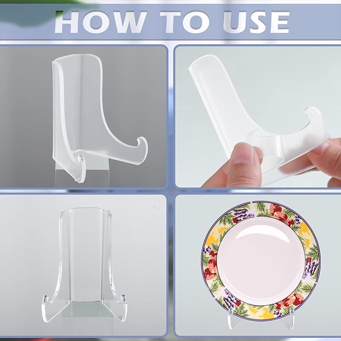 Chunful 2 Pieces Acrylic Plate Stands Clear Acrylic Easels Display Stands - Image 4