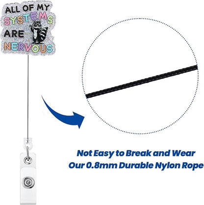All of My Systems are Nervous Funny Nurse Badge Reel, Cute Raccoon Retractable - Image 5