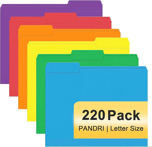 File Folder, PANDRI 220 Pack Colored File Folder, 1/3 Cut Tabs, Letter Size by PANDRI