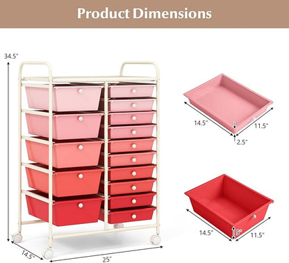 DORTALA 15-Drawer Rolling Storage Cart - Image 3