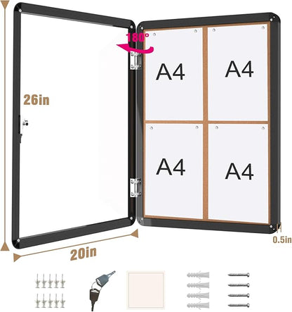 Mifuro 26"x20" Enclosed Bulletin Board, Lockable Weather-Resistant Aluminum - Image 5