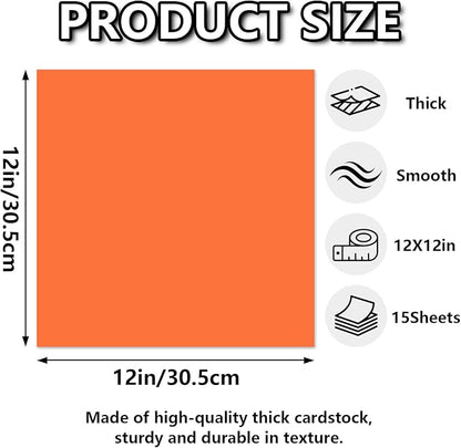 15 Sheets Orange Cardstock 12"x12", 250gsm/90lb Heavyweight Cover Cardstock - Image 2