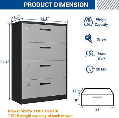 Fesbos Metal Steel 4 Drawer Lateral File Cabinet - Image 3