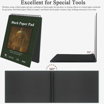 Fuxi Black Sketchbook 11x14 Inches, 60 Sheets, Hard Cover Spiral Bound | Black - Image 4