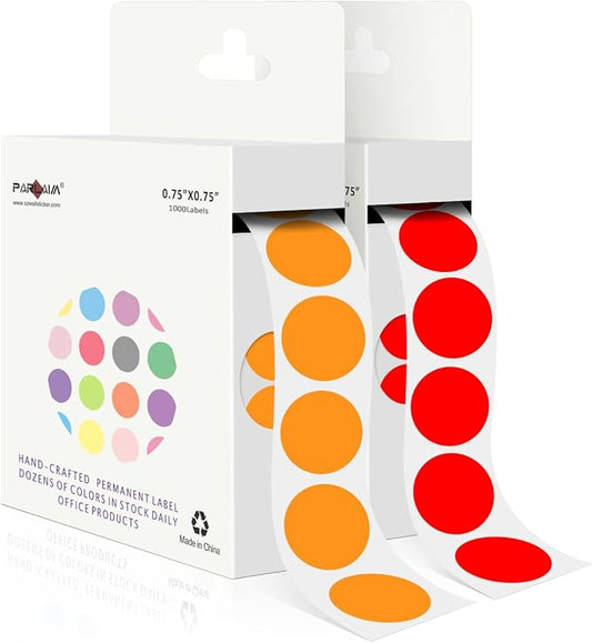PARLAIM 2 Rolls 2000PCS 3/4" Round Circle Color-Code Dot Stickers, 2 Color by PARLAIM