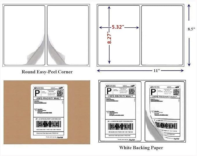 BESTEASY 200 Round Corner Half Sheet Self Adhesive Shipping Labels - Image 2