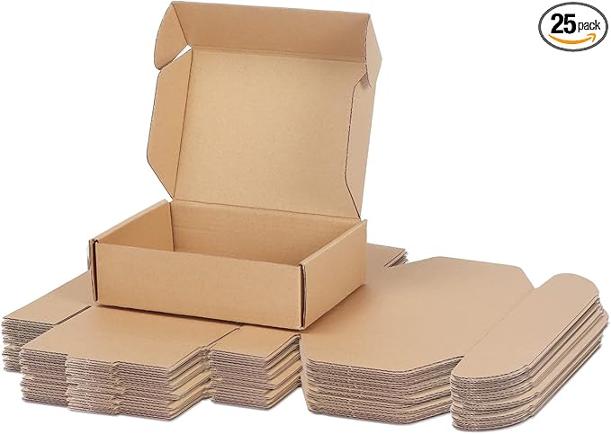 PHAREGE 7x5x2 inch Shipping Boxes Bulk 25 Pack Brown, Tab Lock Tuck Top Mailer by PHAREGE