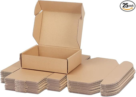 PHAREGE 7x5x2 inch Shipping Boxes Bulk 25 Pack Brown, Tab Lock Tuck Top Mailer by PHAREGE