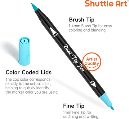Shuttle Art Pastel Brush Pens, 56 Pastel Colouring Pens, Dual Tip Brush Markers - Image 3