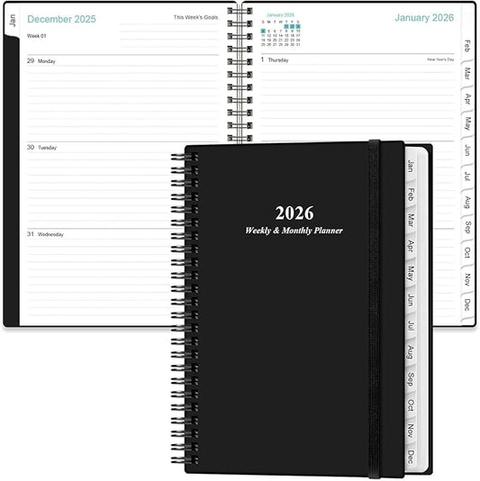 Planner 2026 - A5 Weekly & Monthly Planner Spiral Bound, January 2026 - by Heveboik