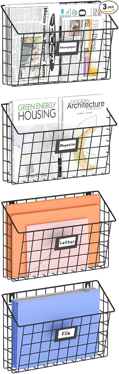 X-cosrack 4-Tier Hanging Wall File Holder Vertical Wall Mount Metal Wall File by X-cosrack