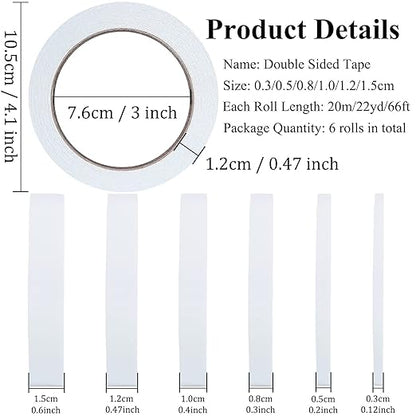 SmaringWing Double Sided Tape for Crafts, 6 Rolls Multi-Size Double-Sided - Image 2