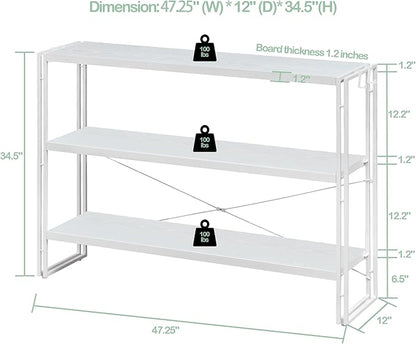 HCHQHS Bookshelf, 3-Tier Industrial Bookcase, Freestanding Horizontal - Image 3