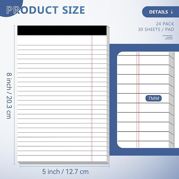 24 Pack of Legal Pad Writing Pads 5" x 8" Notepad 80gsm Recycled Paper Small - Image 2