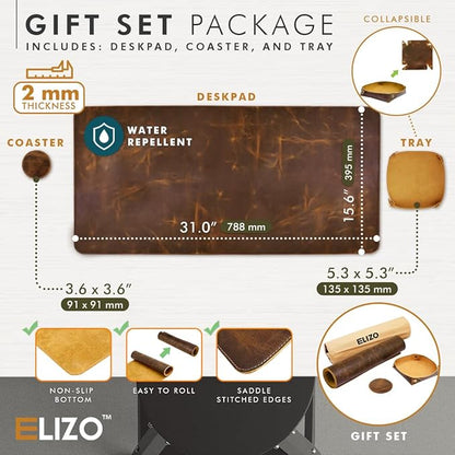 Elizo Real Leather Desk Mat Set Large Desk Cover Desk Blotter Protector - Image 2