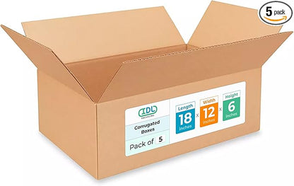 IDL Packaging - B-18126-5 Medium Corrugated Shipping Boxes 18"L x 12”W x 6"H - by IDLPackaging