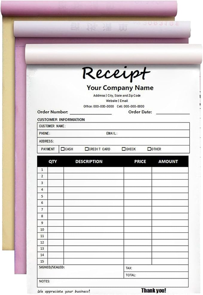 Custom Invoice Book in 3-Part /2-Part Receipt Book by Wasetell