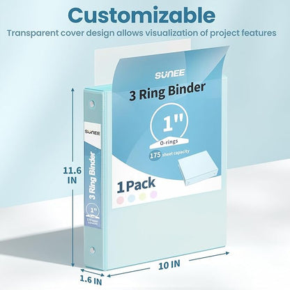 SUNEE 3 Ring Binder 1 Inch 1 Pack, Pastel Blue - Image 7