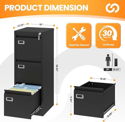 AFAIF 3 Drawer File Cabinet - Image 3