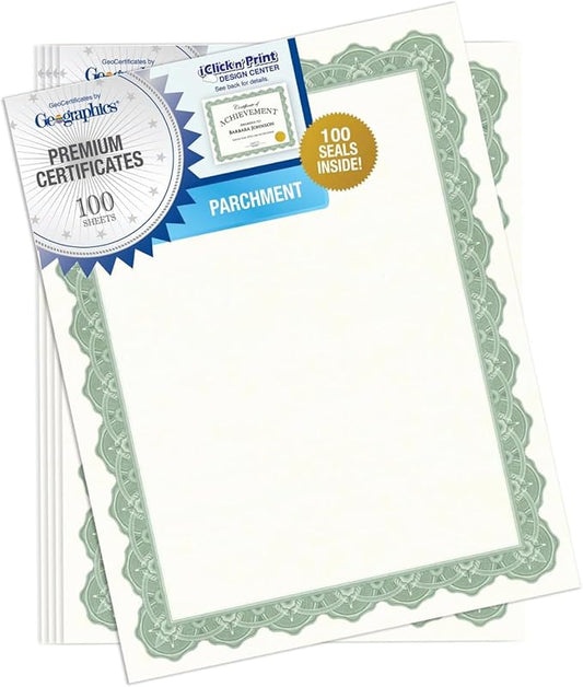 Geographics Recycled Blank Parchment Certificate Paper, 8.5 x 11, Optima Green by Geographics