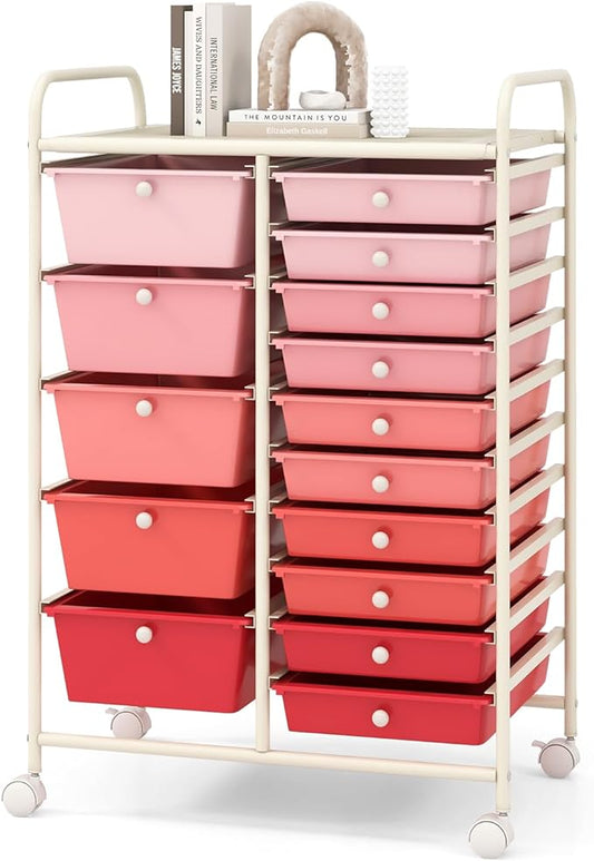 COSTWAY 15 Drawers Storage Cart, Mobile Tools Scrapbook Paper Organizer Cart by COSTWAY