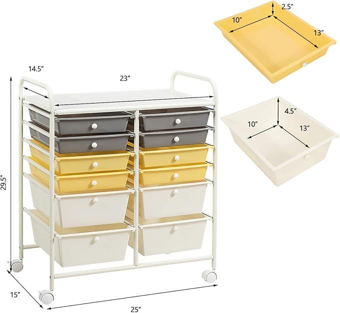 LDAILY 12 Drawer Rolling Storage Cart, Craft Cart Organizer on Wheels w/Metal - Image 3