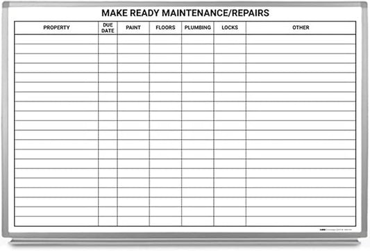 Make Ready Maintenance/Repairs Whiteboard 48" x 36" by CreativeSafetySupply