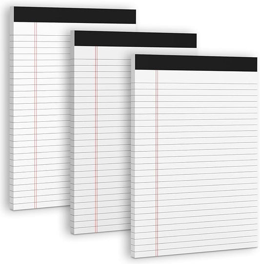 3 Pack White Legal Pads 8.5 x 11 Note Pads, Wide Ruled Notepads, Micro by NotePads