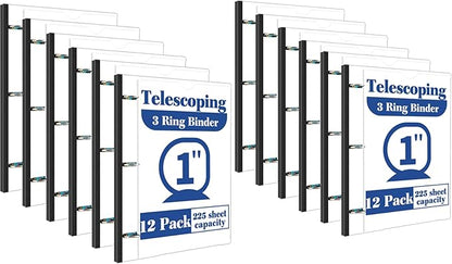 INFUN 1 Inch Telescoping 3 Ring Binder -12 PCS-White, Flexible Binders by INFUN