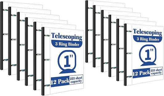 INFUN 1 Inch Telescoping 3 Ring Binder -12 PCS-White, Flexible Binders by INFUN