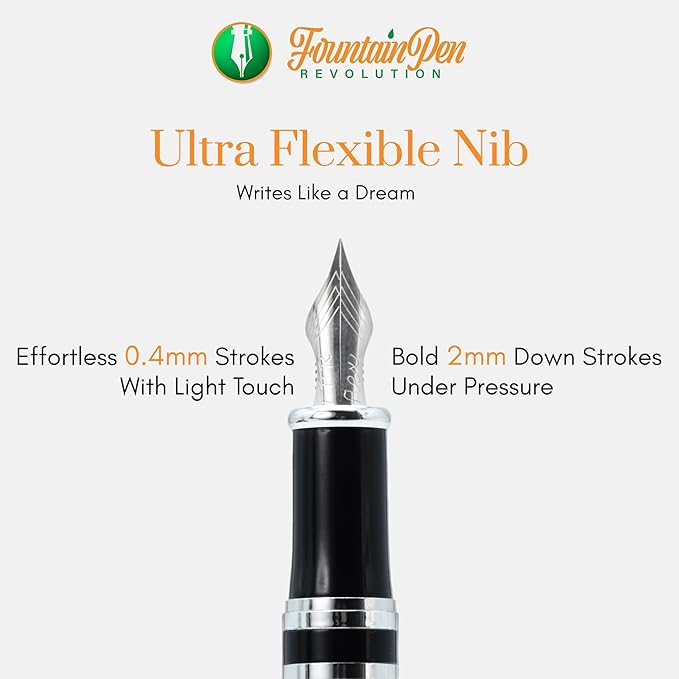 FPR Ambassador Ultra Flex Nib Fountain Pen Set, Chiseled Chrome - Image 5