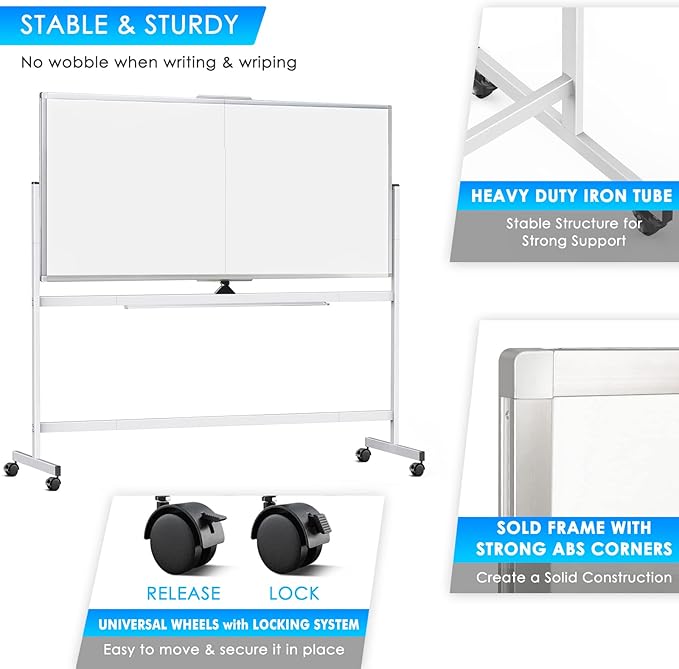 maxtek Rolling Whiteboard, Large Double Sided Standing Whiteboard - Image 8