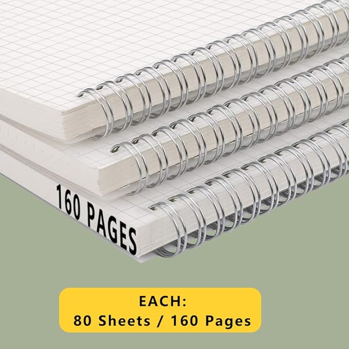 WRENBEN 120gsm Graph Paper Composition Notebook A5 Spiral Notebook 160 Pages - Image 5