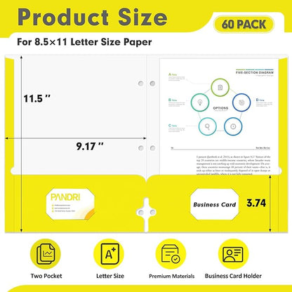 Two Pocket Portfolio Folders, PANDRI 60 Pack 3 Hole Punched 2 Pocket Folders - Image 2
