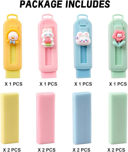 BetterJonny Sliding Retractable Eraser, 4 Color Push Pull Erasers and 8 Refills - Image 2