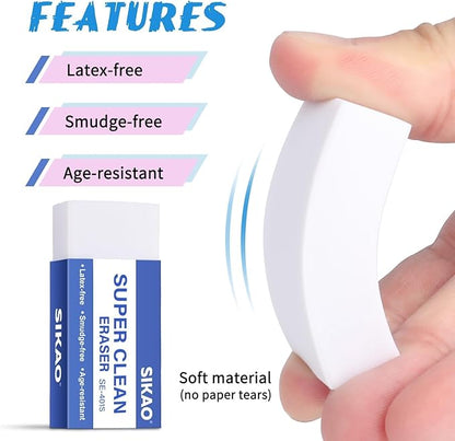 White Erasers, 6 Pack Block Pencil Erasers – Smudge-Free Latex-Free, Erasers - Image 3