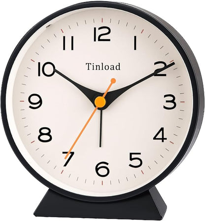 Tinload 4.5" Battery Operated Retro Analog Alarm Clock, Small Silent Bedside by Tinload
