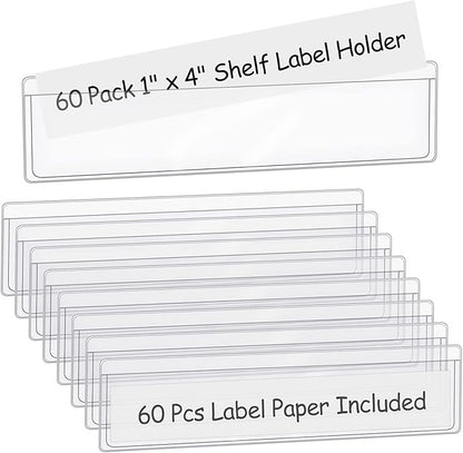60 Pack 1.2" x 4.3" Self Adhesive Label Holders by BESARME